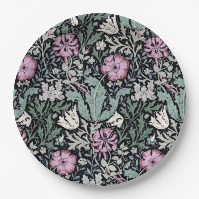 William Morris Poppy Botanical Victorian Wallpaper Paper Plates (Front)