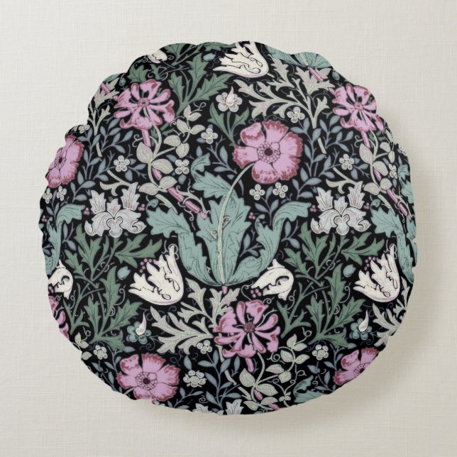 William Morris Poppy Botanical Victorian Wallpaper Round Pillow (Front)