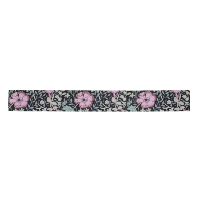 William Morris Poppy Botanical Victorian Wallpaper Satin Ribbon (Front)