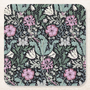 William Morris Poppy Botanical Victorian Wallpaper Square Paper Coaster