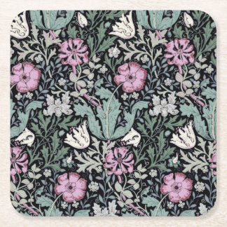 William Morris Poppy Botanical Victorian Wallpaper Square Paper Coaster