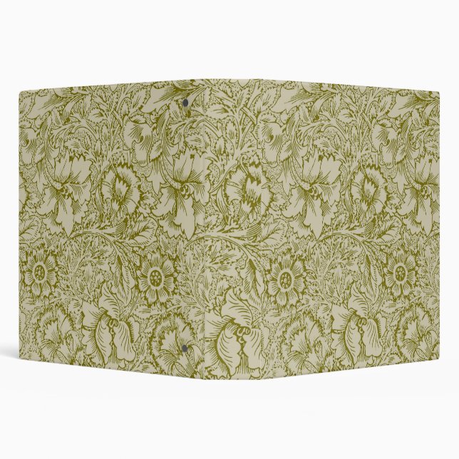 William Morris Poppy Classic Floral Green 3 Ring Binder (Background)