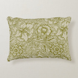 William Morris Poppy Classic Floral Green Accent Pillow
