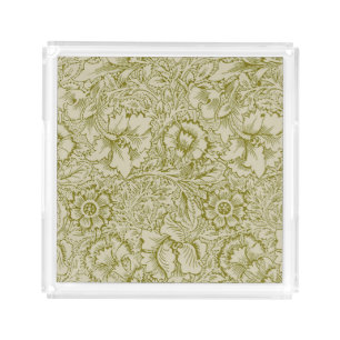 William Morris Poppy Classic Floral Green Acrylic Tray