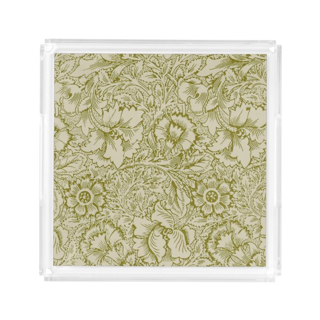 William Morris Poppy Classic Floral Green Acrylic Tray (Front)