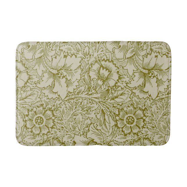 William Morris Poppy Classic Floral Green Bath Mat (Front)
