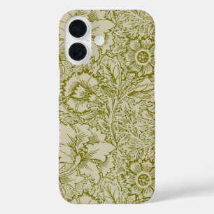 William Morris Poppy Classic Floral Green iPhone 16 Case