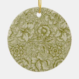 William Morris Poppy Classic Floral Green Ceramic Ornament