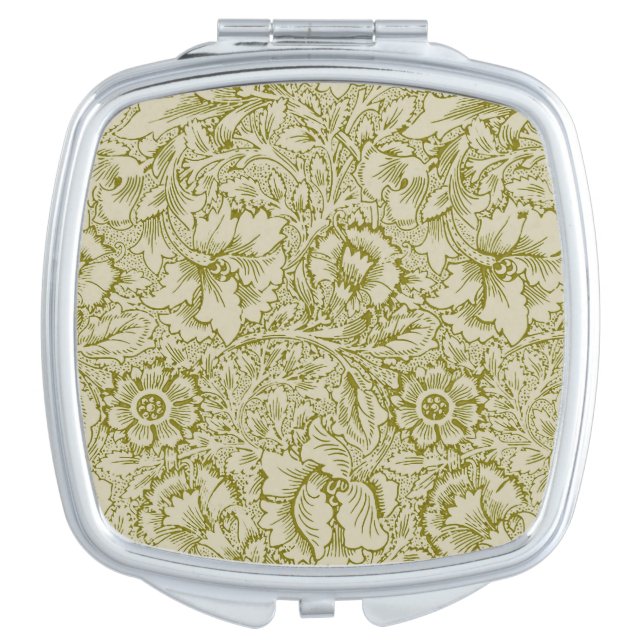 William Morris Poppy Classic Floral Green Compact Mirror (Front)