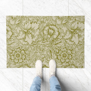 William Morris Poppy Classic Floral Green Doormat