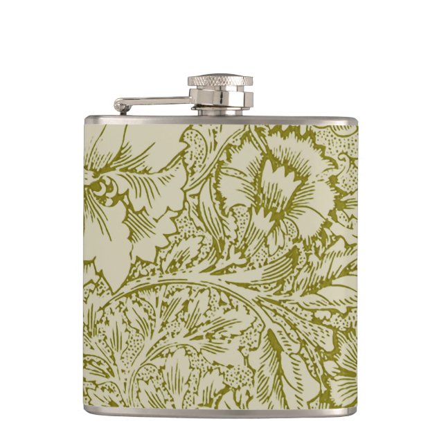 William Morris Poppy Classic Floral Green Flask (Front)
