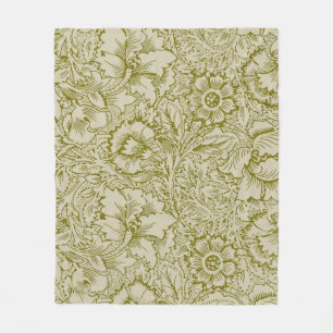William Morris Poppy Classic Floral Green Fleece Blanket