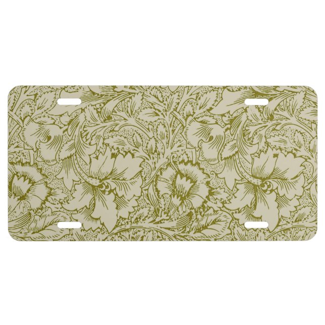 William Morris Poppy Classic Floral Green License Plate (Front)