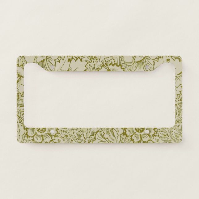 William Morris Poppy Classic Floral Green License Plate Frame (Front)