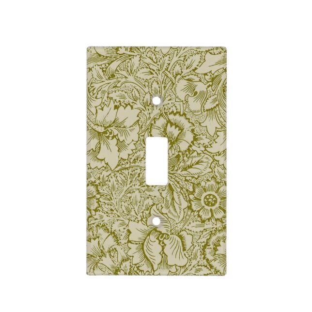William Morris Poppy Classic Floral Green Light Switch Cover (Front)