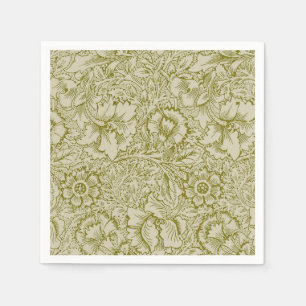 William Morris Poppy Classic Floral Green Napkins