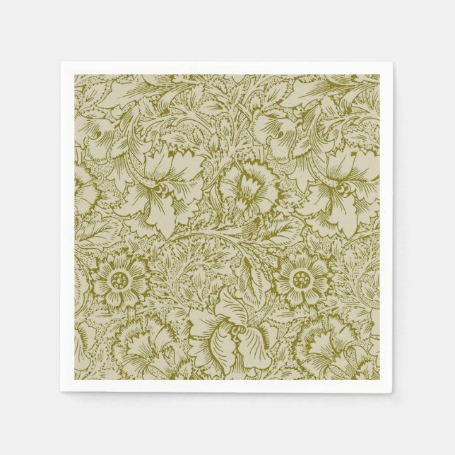 William Morris Poppy Classic Floral Green Napkins (Front)