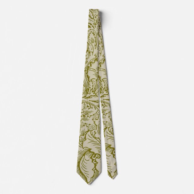 William Morris Poppy Classic Floral Green Neck Tie (Front)