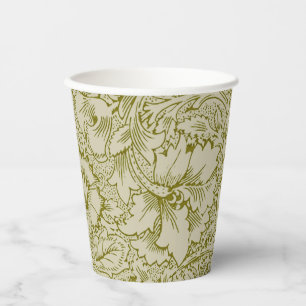 William Morris Poppy Classic Floral Green Paper Cups