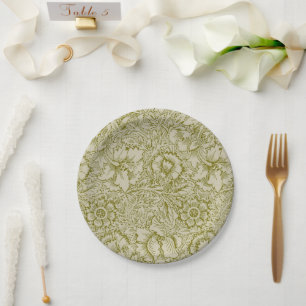 William Morris Poppy Classic Floral Green Paper Plates