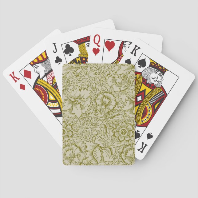 William Morris Poppy Classic Floral Green Poker Cards (Back)