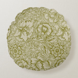 William Morris Poppy Classic Floral Green Round Pillow