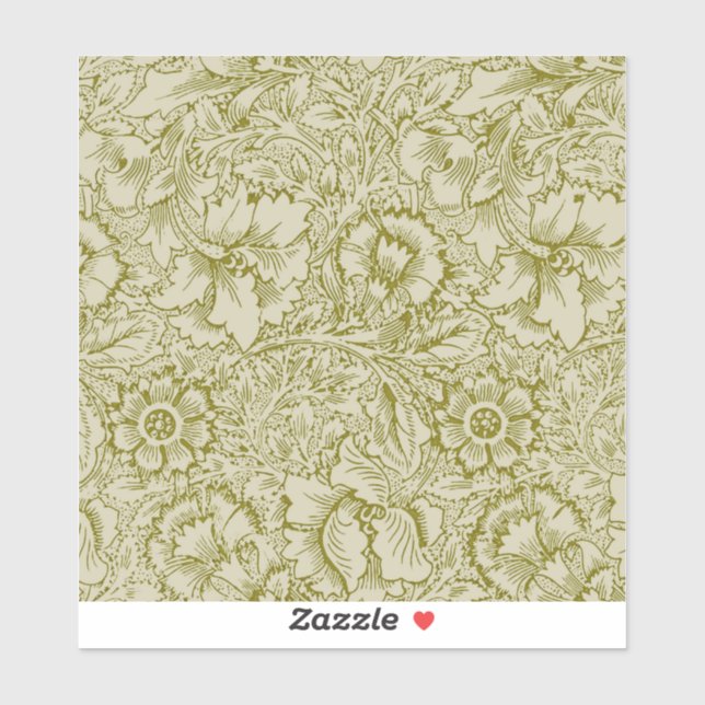 William Morris Poppy Classic Floral Green Sticker (Sheet)