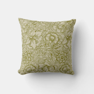 William Morris Poppy Classic Floral Green Throw Pillow