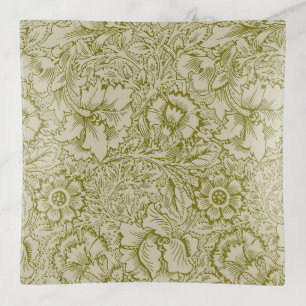 William Morris Poppy Classic Floral Green Trinket Tray