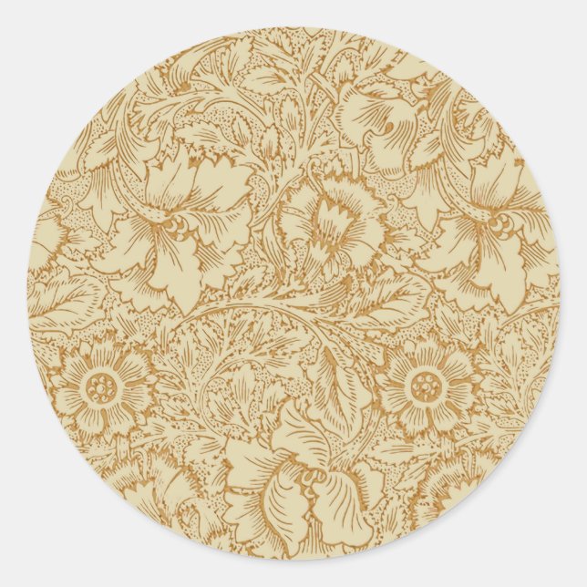 William Morris Poppy Floral Wallpaper Classic Round Sticker (Front)