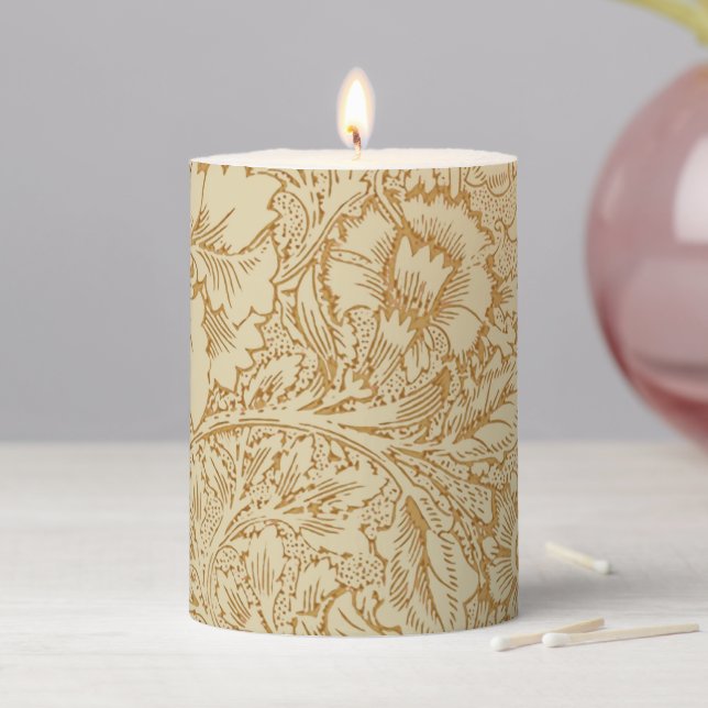 William Morris Poppy Floral Wallpaper Pillar Candle (In Situ)