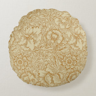 William Morris Poppy Floral Wallpaper Round Pillow