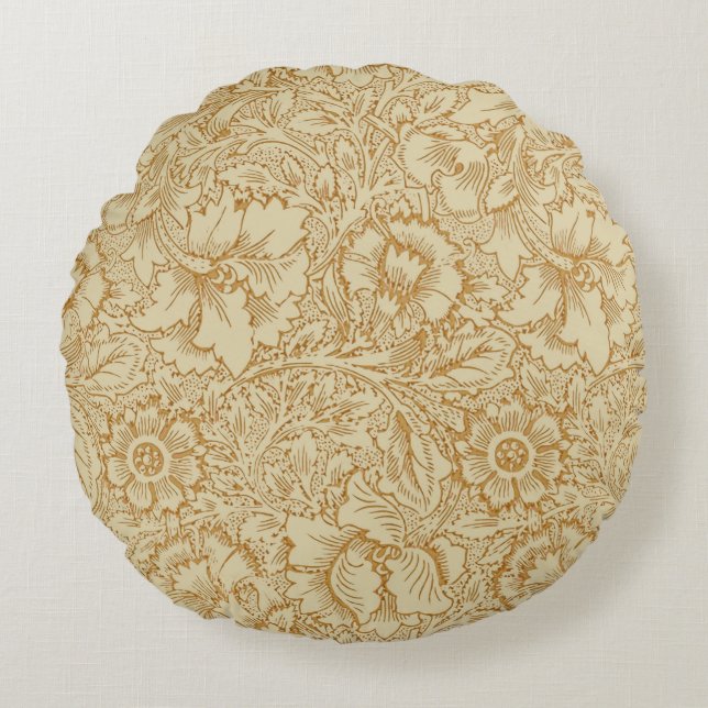 William Morris Poppy Floral Wallpaper Round Pillow (Front)