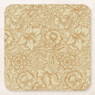 William Morris Poppy Floral Wallpaper Square Paper Coaster