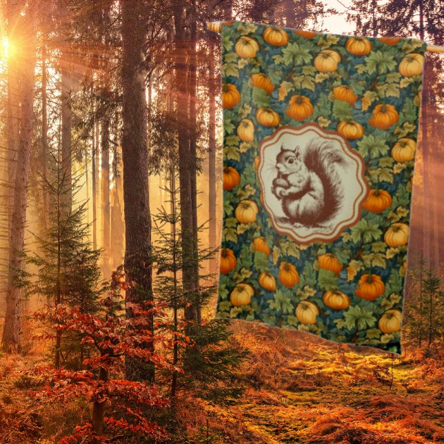 William Morris Pumpkin Patch Squirrel Autumn House Flag (Welcome fall with this pumpkin and squirrel house flag!)