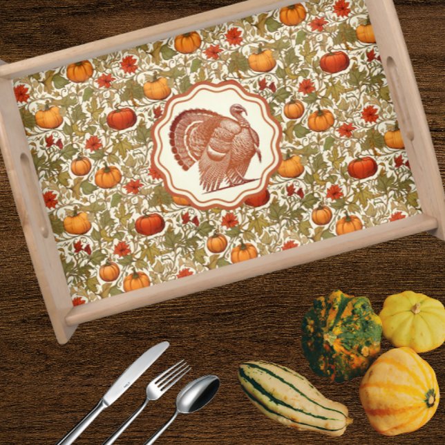 William Morris Pumpkins Turkey Serving Tray (Vintage memories with this big Tom Turkey illustration!)
