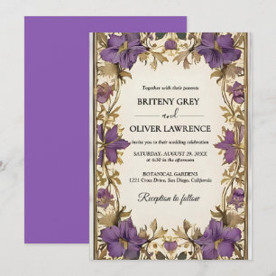 William Morris Purple floral Vintage Wedding Invitation