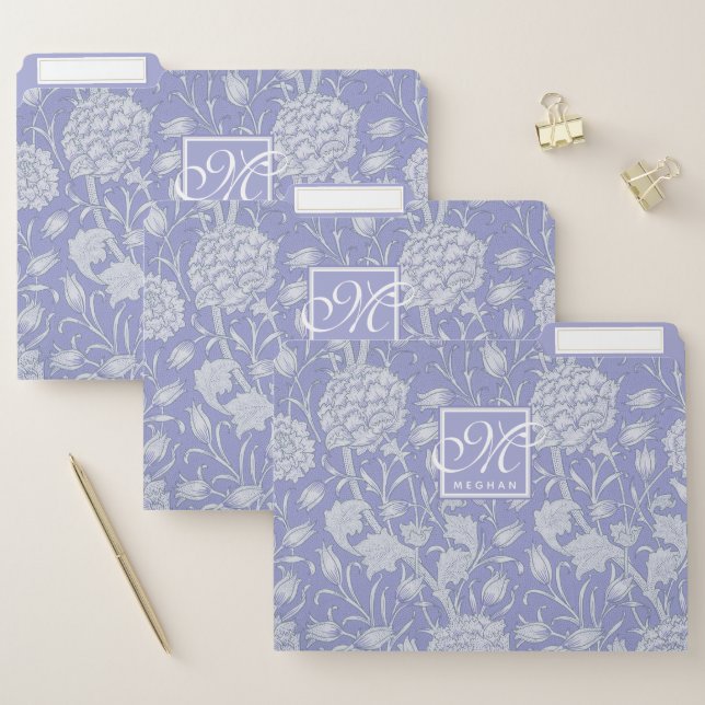 William Morris Purple Wild Tulips Pattern Monogram File Folder (Set)