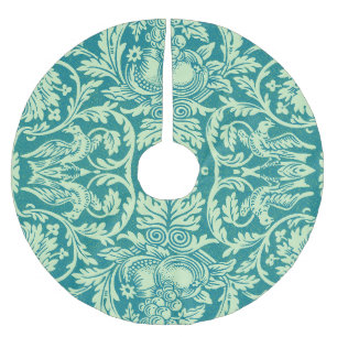 William Morris Queen Anne Teal Bird Floral Art Brushed Polyester Tree Skirt