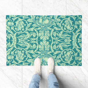 William Morris Queen Anne Teal Bird Floral Art Doormat