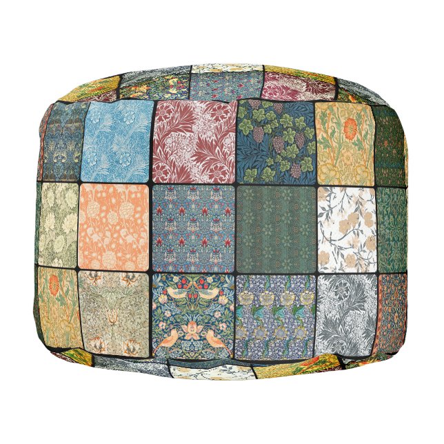 William * Morris Quilt Patchwork  Pouf (Left)