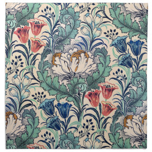 William Morris Red Blue Teal Floral Pattern Cloth Napkin