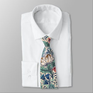 William Morris Red Blue Teal Floral Pattern Neck Tie