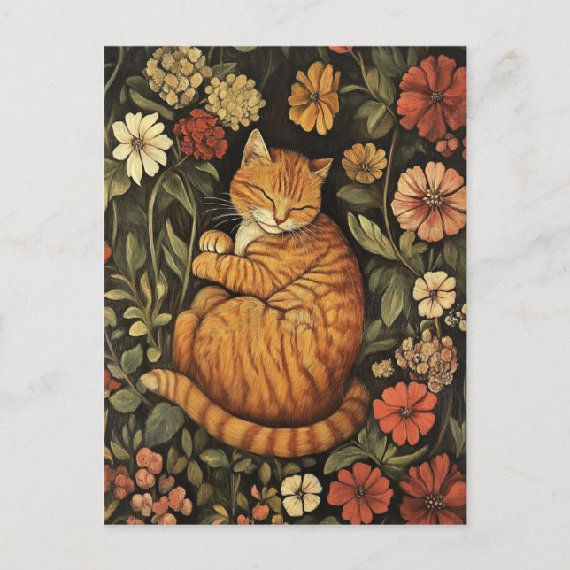 William Morris Red Cat Vintage Postcard  (Front)