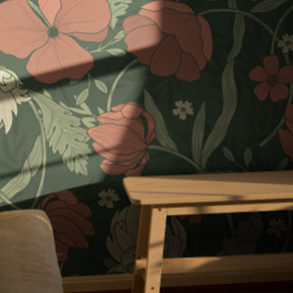 William Morris Red Floral Pattern  Wallpaper