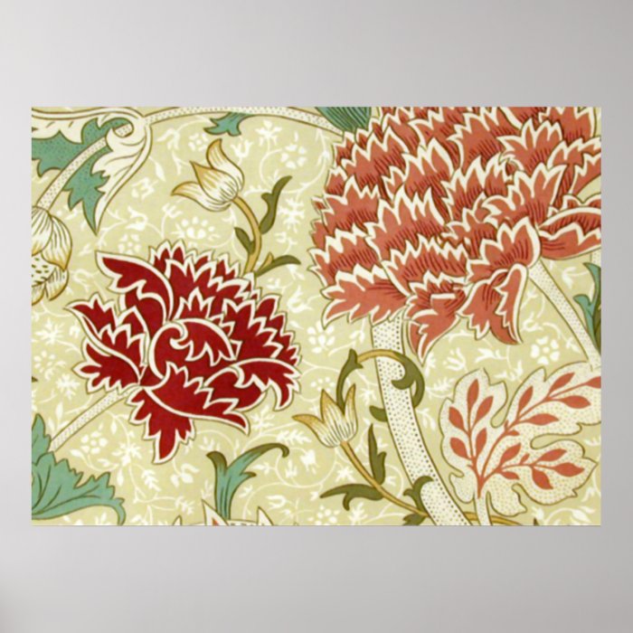 William Morris Red Floral Wallpaper Print