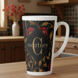 William Morris Red Gold Poppy Monogram Recipe Latte Mug