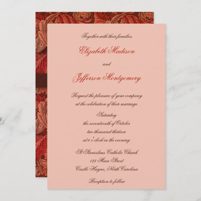 William Morris Red Leaves Wedding Invitation (Front/Back)