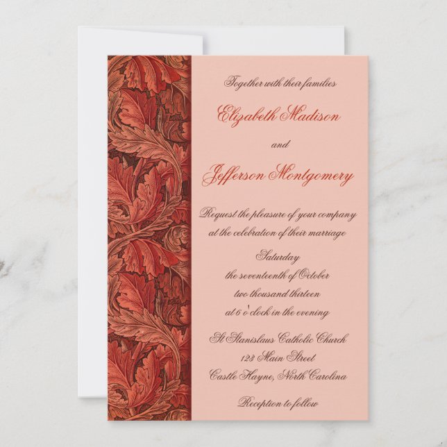 William Morris Red Leaves Wedding Invitation (Front)