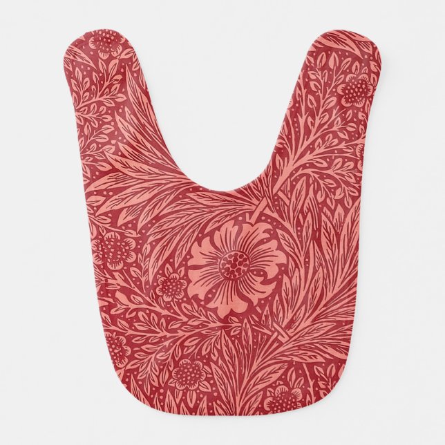 William Morris Red Marigold Pattern Baby Bib (Front)
